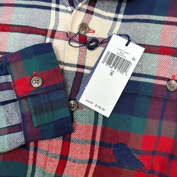Polo Ralph Lauren Classic Fit Plaid Flannel Camp Shirt Mens Small Distressed NEW